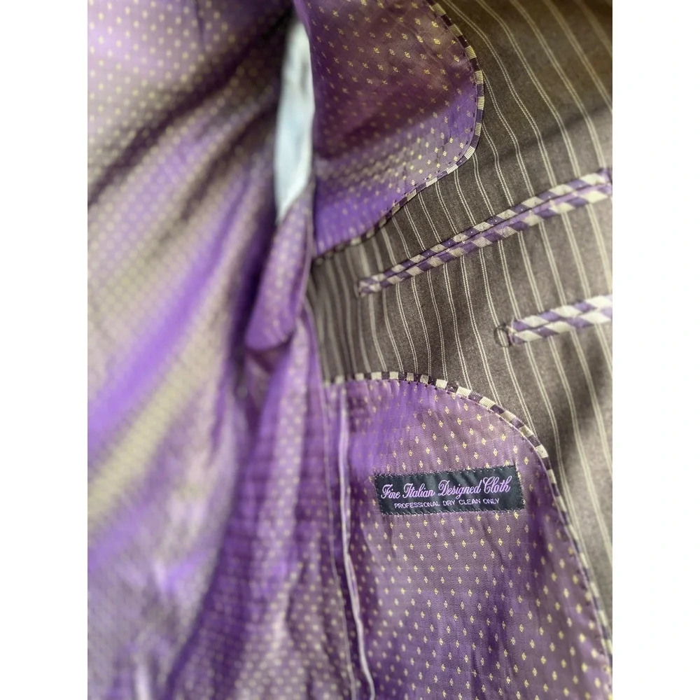 Earvin Magic Johnson Signature Brown Pinstripe Blazer Italian Cloth 44L